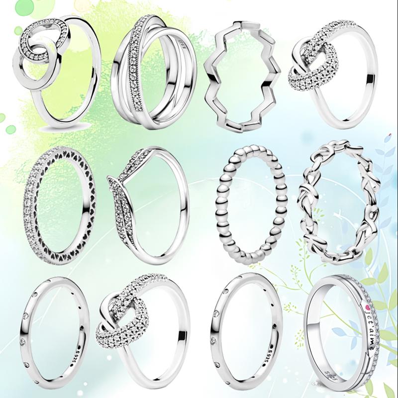 Argent Sterling 925 Cuivre Cœur Étincelant Zircon Flèche Vague Amour Éternel Infini Bagues de Couple Mariage Fiançailles Fête Zircon Cadeau