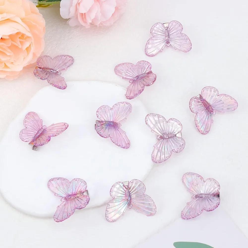 

10 шт. Синяя прозрачная заколка-бабочка One Size розовый