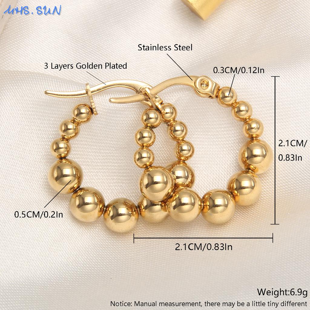 MHS.SUN Luxury Gold Plated Square Round Stainless Steel Hoop Earrings Cross Ball Beads Earring for Women Girls Wedding Jewelry