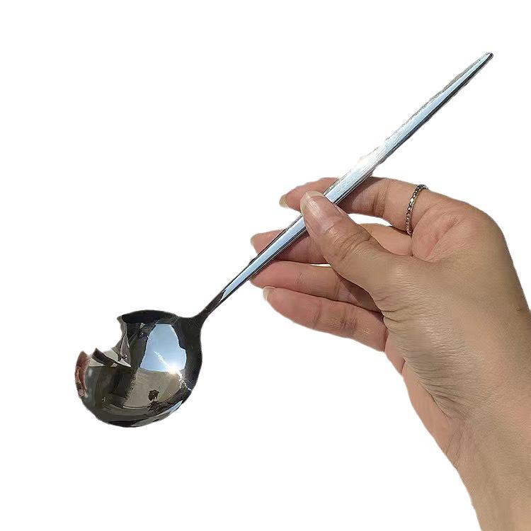 Edelstahl Suppenlöffel mit langem Griff - Portugal Design, runder Kopf, Erwachsenen-Westernstil