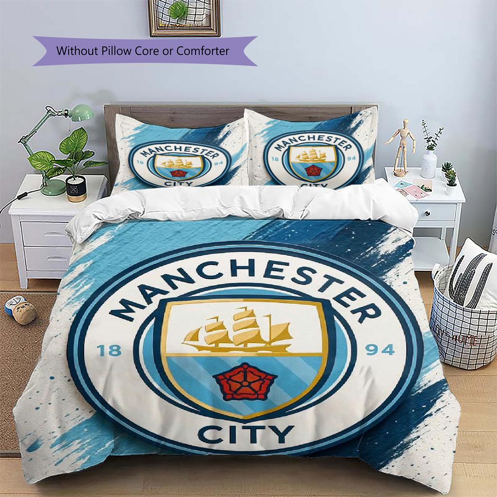 Manchester City FC Pattern Bedding Home Decoration Birthday Gift (1 * duvet cover + 2 * pillowcase, without core)