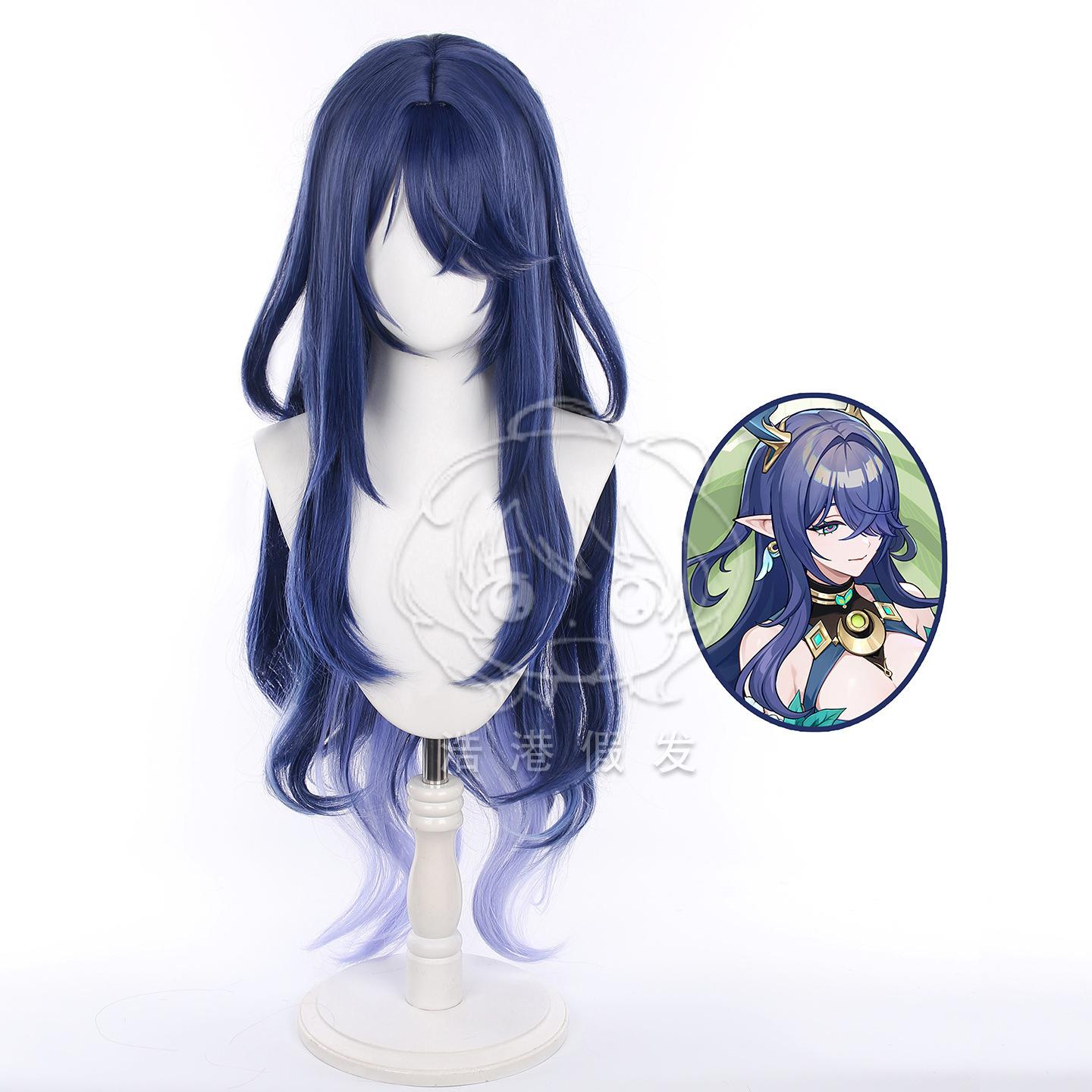 Perruque Cosplay Lauma Jeu Genshin Impact Cos Femme Long Résistant Cheveux Synthétiques Halloween Carnaval Fête Pour Femmes Accessoires Lauma One Size blue