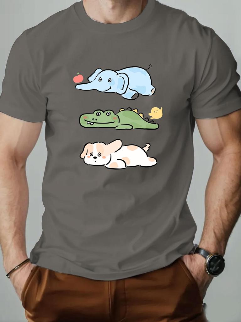 Men's Cartoon Printed T-Shirt 100% Cotton Round Neck Casual Short Sleeve Summer Fashion High Quality Gym Round T-Shirt