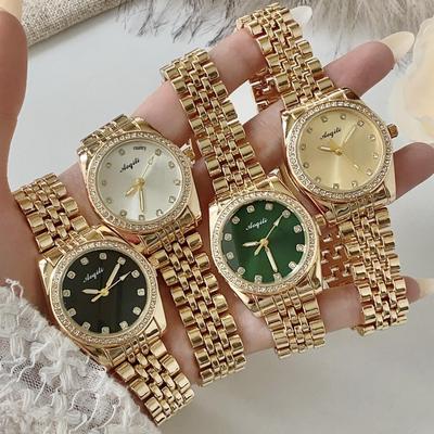 Large Dial Quartz Women's Watch with Diamond Accents - Stylish Steel Band