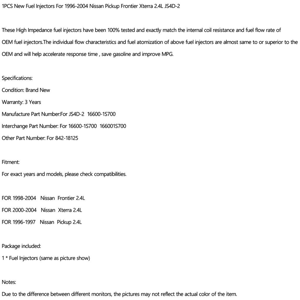 1ks Nové palivové vstřikovače pro 96-04 Nissan Pickup Frontier Xterra 2.4L 16600-1S700