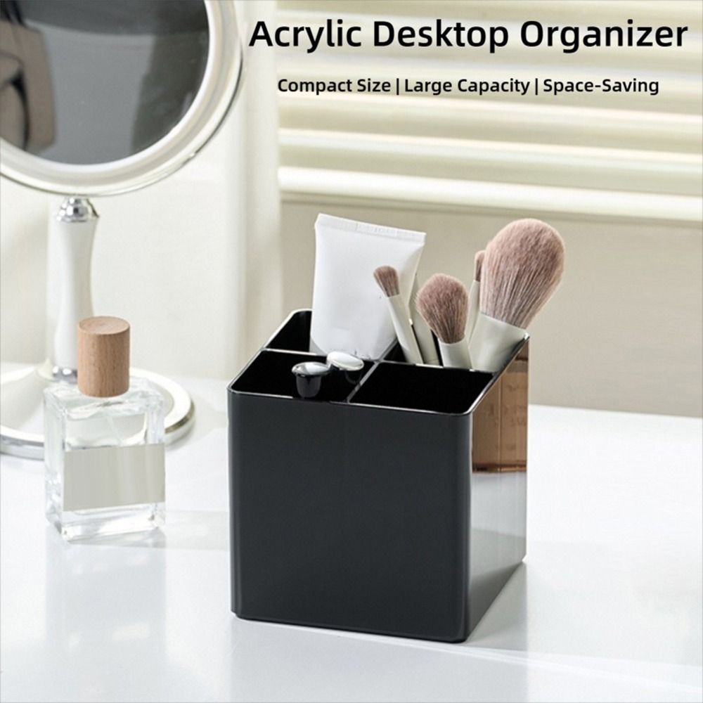 Plastic Makeup Brush Holder Black Desktop Organizer Multi-functional Pen Holder  School Office