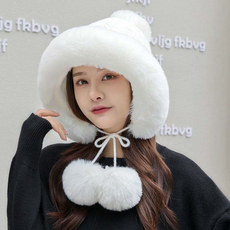 

Шапка женская осенне-зимняя теплая вязаная шерстяная шапка милая дикая толстая теплая корейская версия плюшевой шапки Tide One size