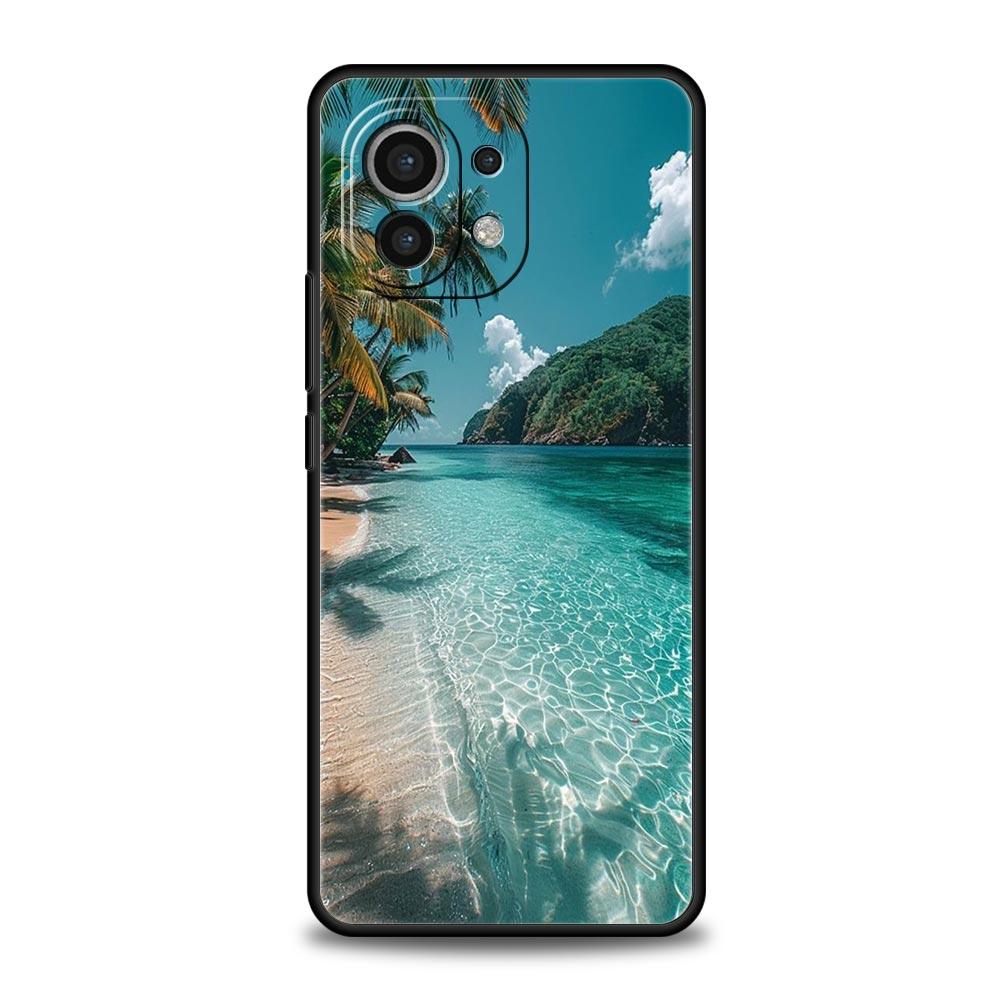 Handyhülle für Xiaomi Mi 15 14 14T 13T 12T Pro 12 13 11 Lite 5G 11T X6 X5 Pro Hülle Sommerstrand-Szene bei Sonnenuntergang auf dem Meer Palme