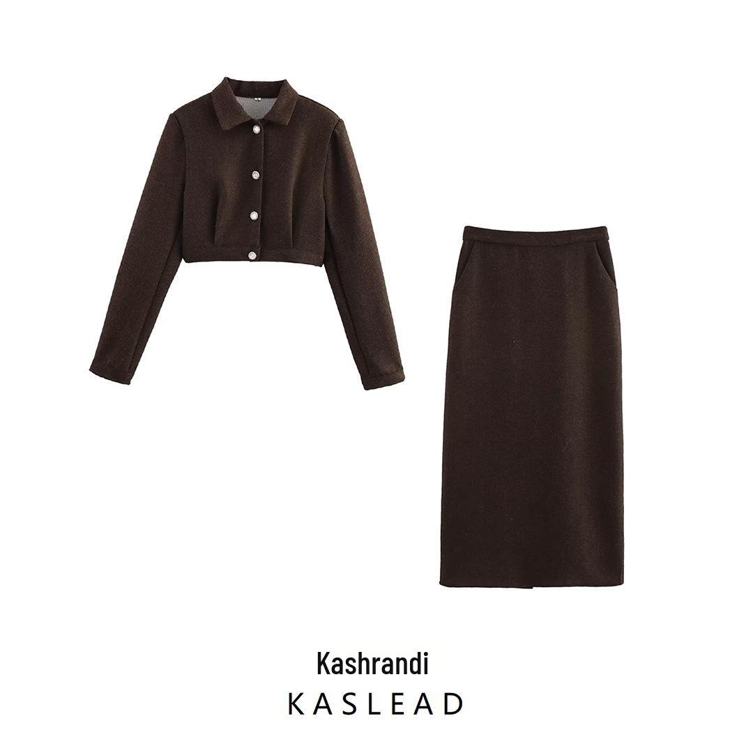 

2024 Winter Women s European & American Style Chic Two-Piece Set: Short Top & Half Skirt M