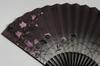 Hasegawa Kyoto Fan with "Kikyo" Double-Sided Pattern, Handmade by Kyoto Artisans, Black with Embroidered Design, Includes Fan Bag and Paper Box