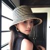 Sunscreen Hat Retro Hepburn Wind Striped Bucket Hat Female Raffia Flat Top Hat Seaside Beach Outing Sun Hat Summer