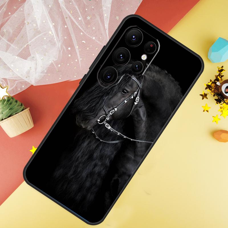 Beautiful Black Horse Case For Samsung Galaxy S22 S23 S24 Ultra S8 S9 S10 Plus Note 10 20 Ultra S20 S21 FE Cover