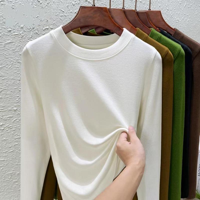 Women's 2024 Slim Fit Long-Sleeve Round Neck T-Shirt - Versatile Western Style Top for Spring and Autumn, Large Sizes Available
