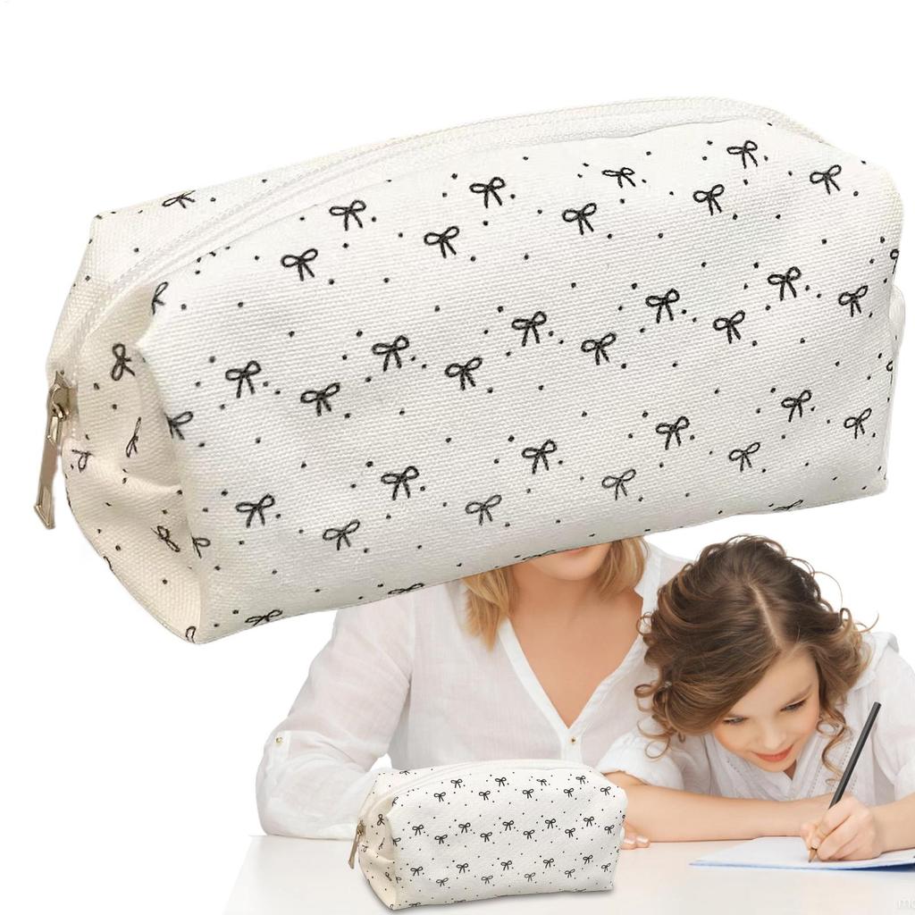 Bow Pattern Stationery Aesthetic Boxes Pen Bag Small Pencil Case Portable For Travel College Crafts School Classroom Kids Girls