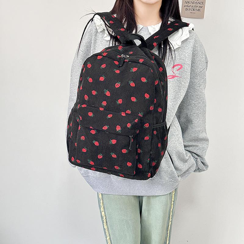 Schoolbag Korean version college student corduroy cute strawberry backpack sweet hipster travel small backpack