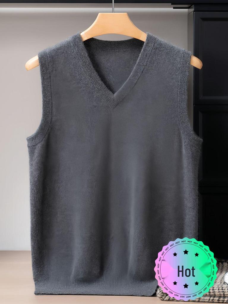 Men's Cashmere V-Neck Sleeveless Knit Vest - 2025 Autumn/Winter Collection