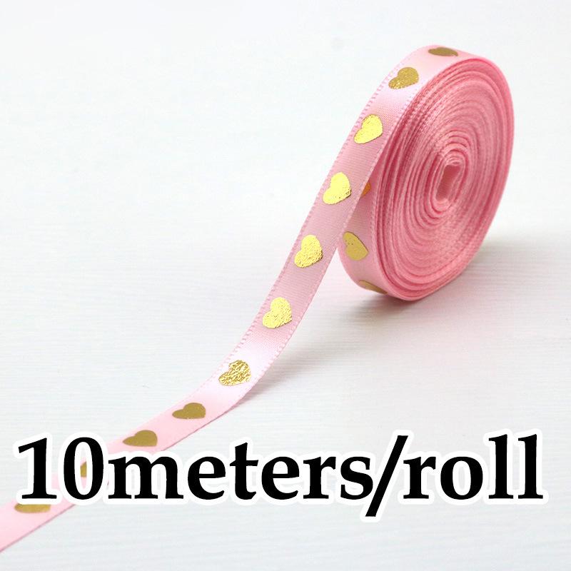 10 Meters/roll 1Cm Hot Stamping Peach Heart Ribbon Love Ribbons Valentine's Day Packaging Handmade Gift Packaging Decoration New