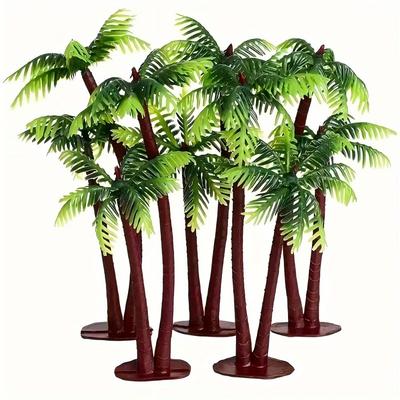 5pcs Miniature Coconut Tree Set, Simulated Beach Sand Tray Landscape Model, Double Coconut Tree Plant Decorations, Accessory Ornaments