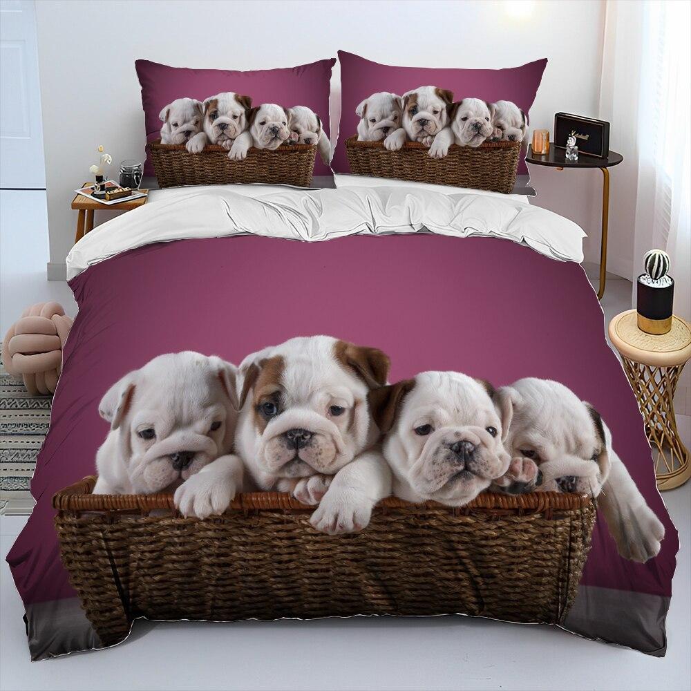 Three-Piece Digital Printing 3D Cute French Pit Bull Pet Puppy Quilt Cover Bedding Order