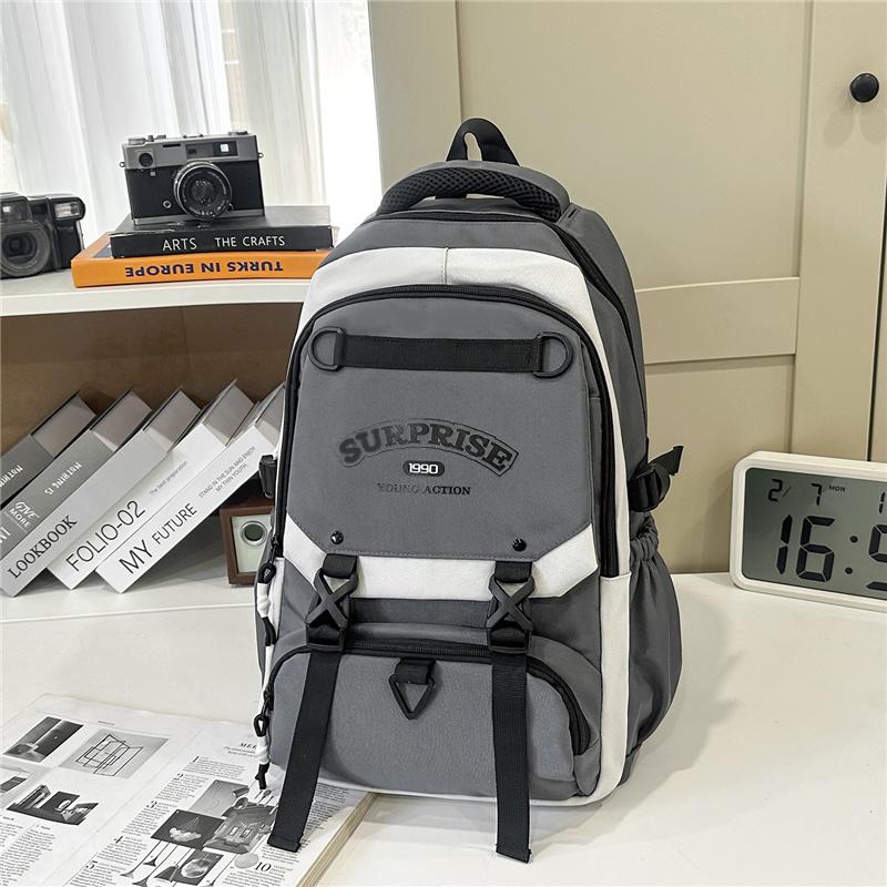 Men's Contrast Backpack Large Capacity Student Schoolbag Women's Backpack