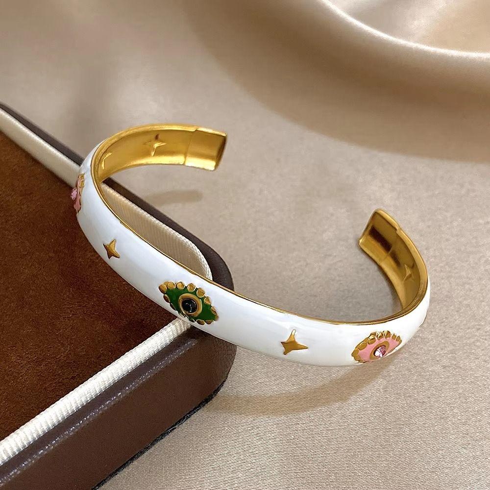 Oil Drip Design Women's Bangle Pink Green Rhinestone Demon's Eye Bracelets  Decoration