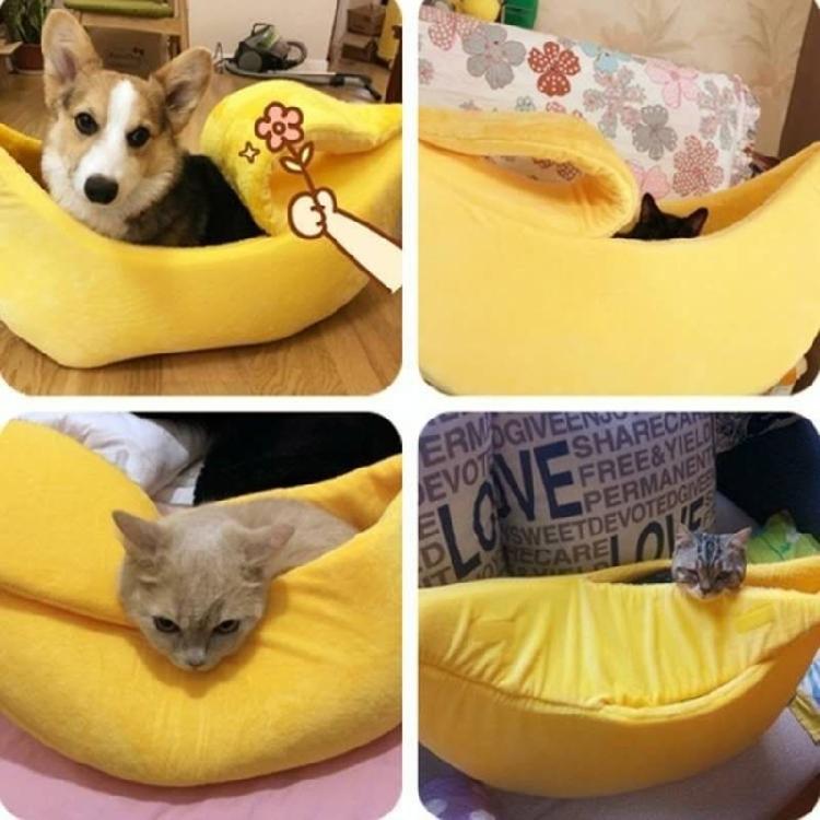 Warm Cat Cave Bed for Indoor Cat Cartoon Banana Hideaway Beds Soft Tent House