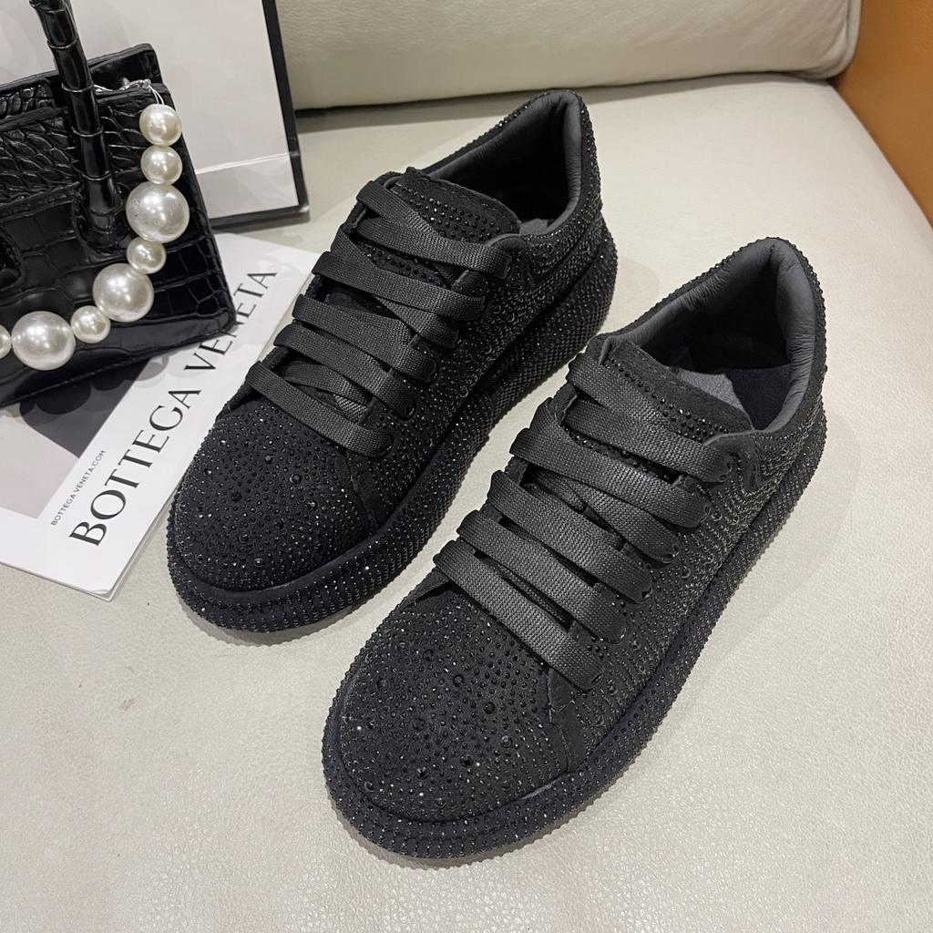 Fashion Women Platform Casual Sneakers Rhinestones Thick-soled White Silver Shoes for Women Shining Crystal Sneakers Trend Shoes