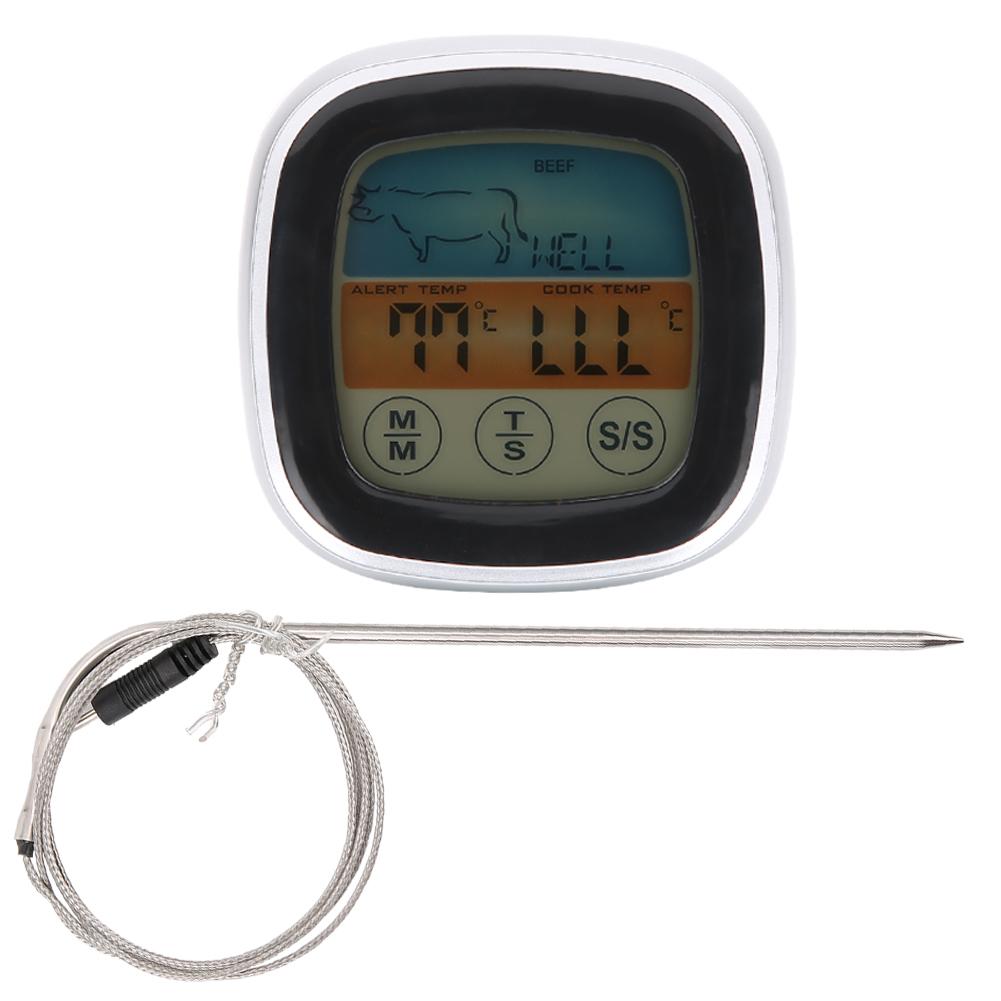 Meat Thermometer Digital Display Touch Screen Kitchen Timer Fork for Barbecue BBQ Cooking