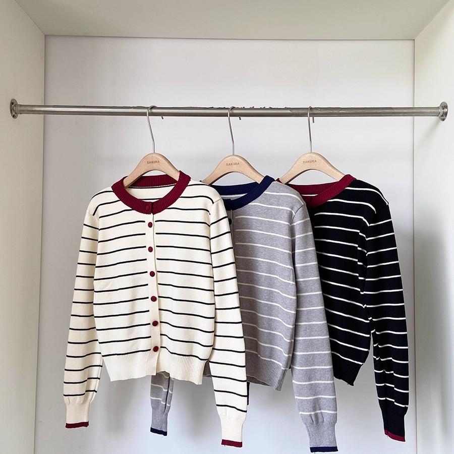 

Fashion School Style Contrasting Color Striped Long-sleeved Knitted Cardigan for Women s Autumn Slimming and Shaping Soft and Soft Sweater Jacket one size абрикосовий