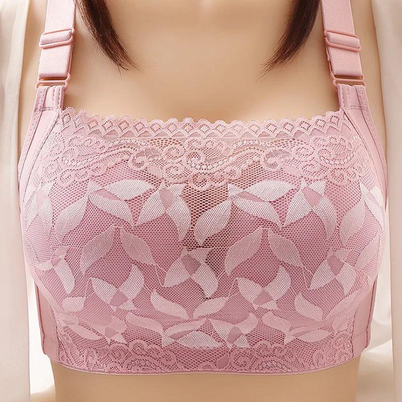 Lace Full Cup Gathered Bandeau Bra - Breathable, Wireless, Large Size