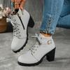 Women'S Mid-Heel Ankle Boots with Side Zipper - Comfortable Faux Cover, Decorative Buckle Design, All-Season Versatile Casual Shoes for Casual Attire