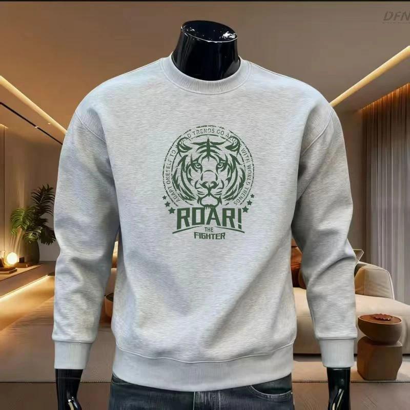 Men s Street Style Printed Hoodie: Trendy Spring & Autumn Round Neck Long Sleeve Top L