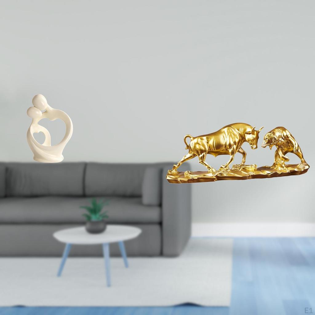 Artistic Resin Couple And Bull Figurine Sculpture Modern Chinese Animal Lover Statue for Desk