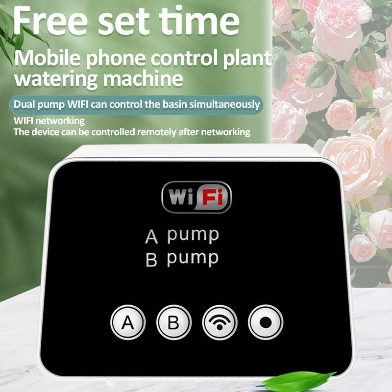 WIFI Intelligenssystem för Trädgårdsbevattning Dubbelpump Automatiskt Justerbart Droppbevattningssystem Fjärrstyrning via APP Växtbevattning
