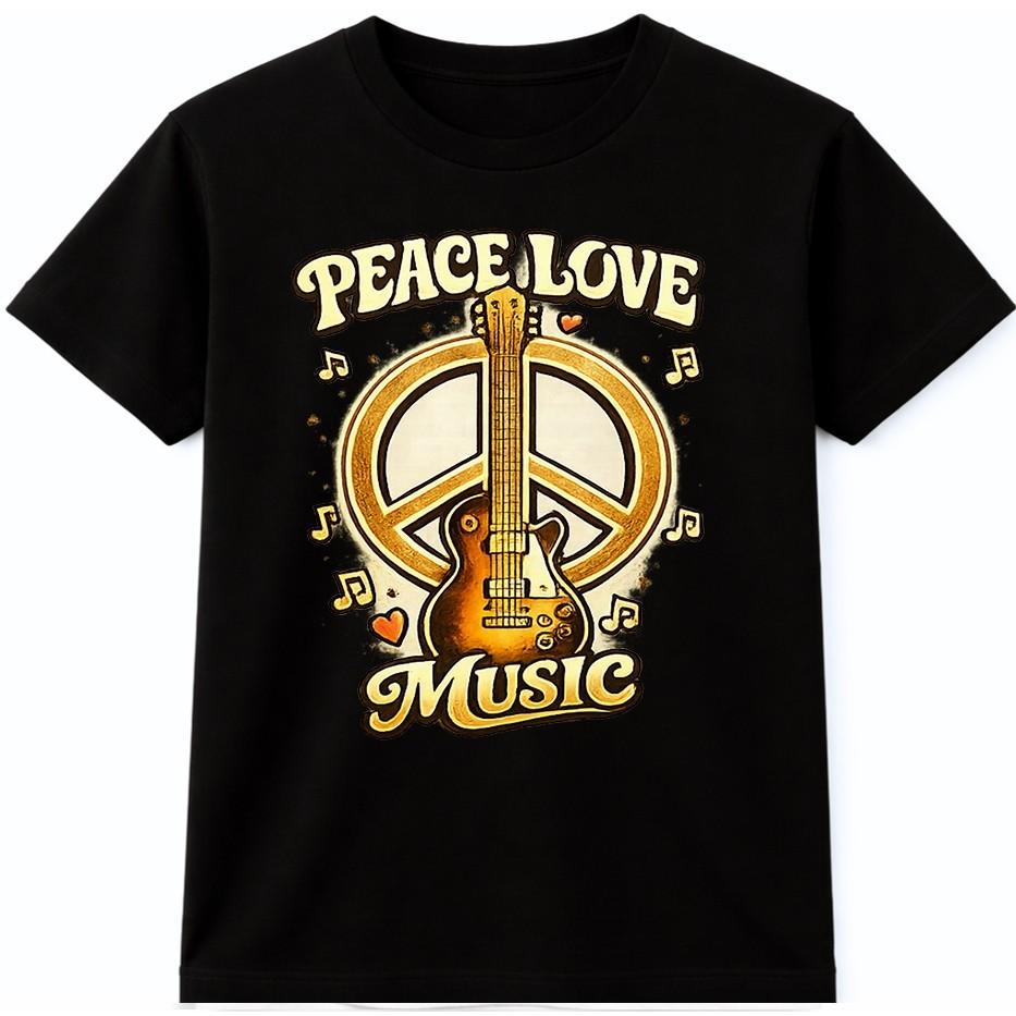 Music T Shirt Peace Love Guitar Retro Hippie Festival Graphic Tee XXXL