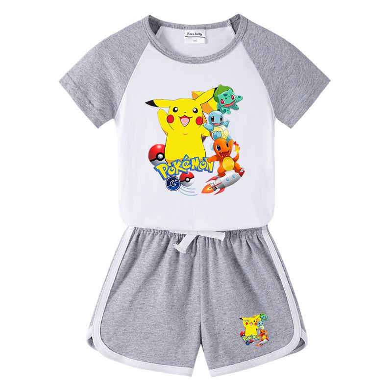 Pikachu Kids' Summer 2023 Short Sleeve T-shirt & Shorts Two-Piece Set