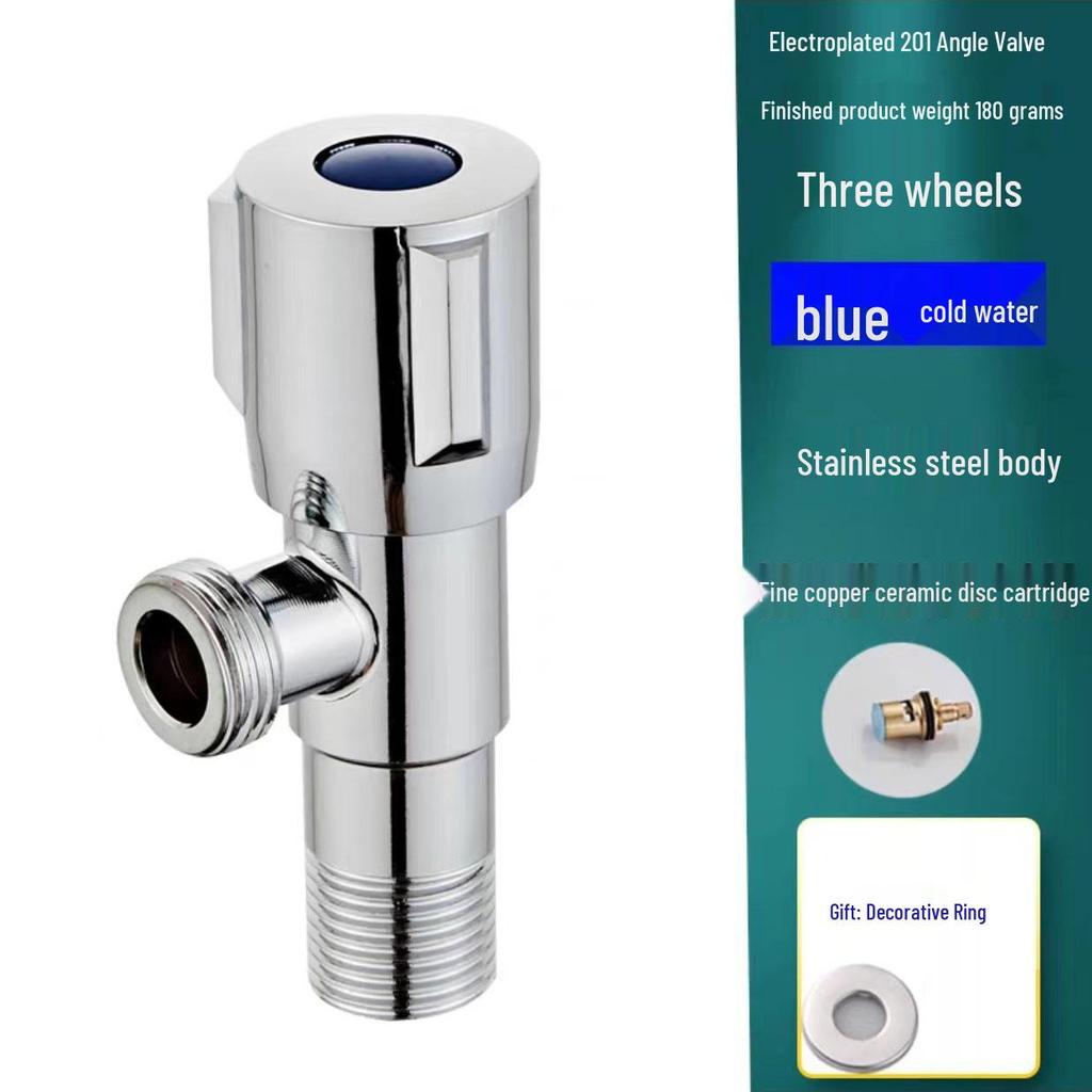 Universal 4-Point All-Copper Angle Valve for Hot/Cold Water, Stainless Steel Household Water Heater/Toilet Switch