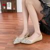 Autumn new inner heightening shoes women's pointed head temperament satin bow ladyshoes rhinestone shallow mouth flat sole shoes