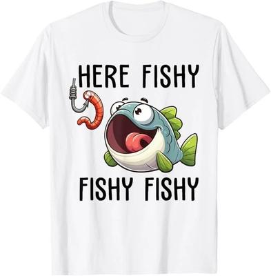 Here Fishy Fisherman Funny Fishing Lover Cute Fish Worm T-Shirt