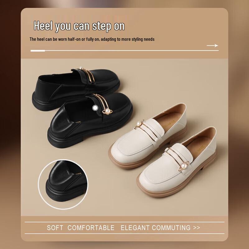 ZHR Women's Genuine Leather Pearl Two-Wear Loafers