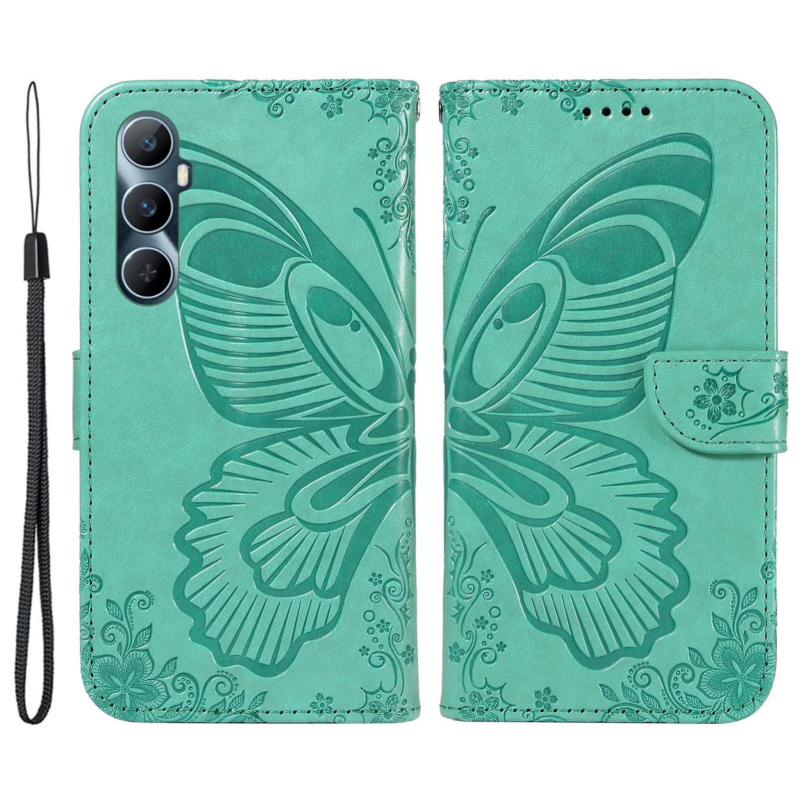 

For Realme C65 4G Wholesale Phone Case Butterfly Pattern PU Leather Flip Phone Cover Green