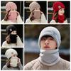 Solid Color Cap and Scarf Suit Trendy Beanie Hat Earflap Hat Compact Scarf  Outdoor