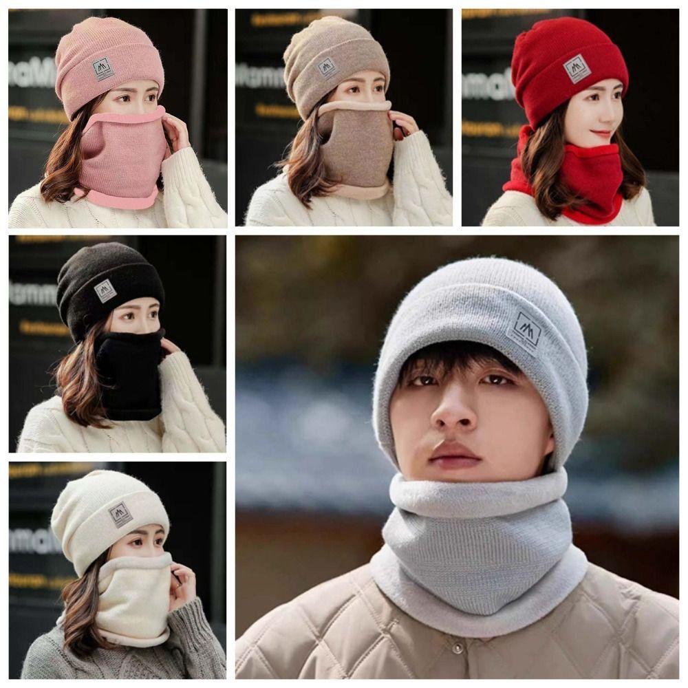 Solid Color Cap and Scarf Suit Trendy Beanie Hat Earflap Hat Compact Scarf Outdoor