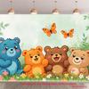 2D, 1 Piece of Colorful Blue Gorilla Cartoon Banner Background, Suitable for Party Photography and Room Decoration
