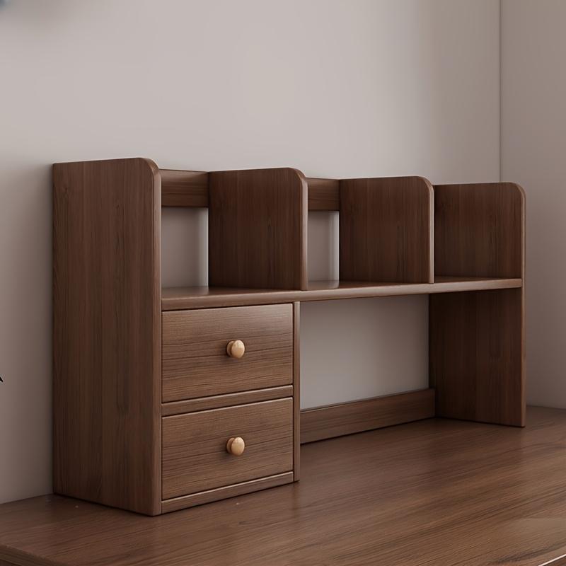 

Настольная книжная полка из ДВП - Компактный органайзер для домашнего офиса, кабинета, небольших помещений - Отделка из натурального дерева шоколадный