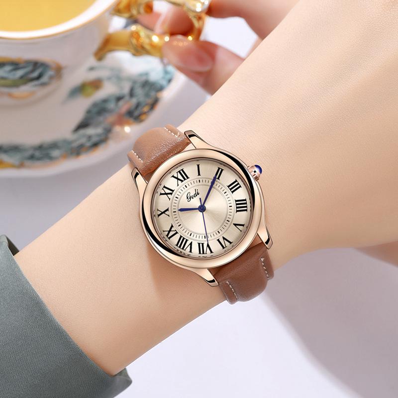 European Retro Women'S Watch Roman Temperament Versatile Belt Watch Light Luxury Niche High-End Quartz Watch