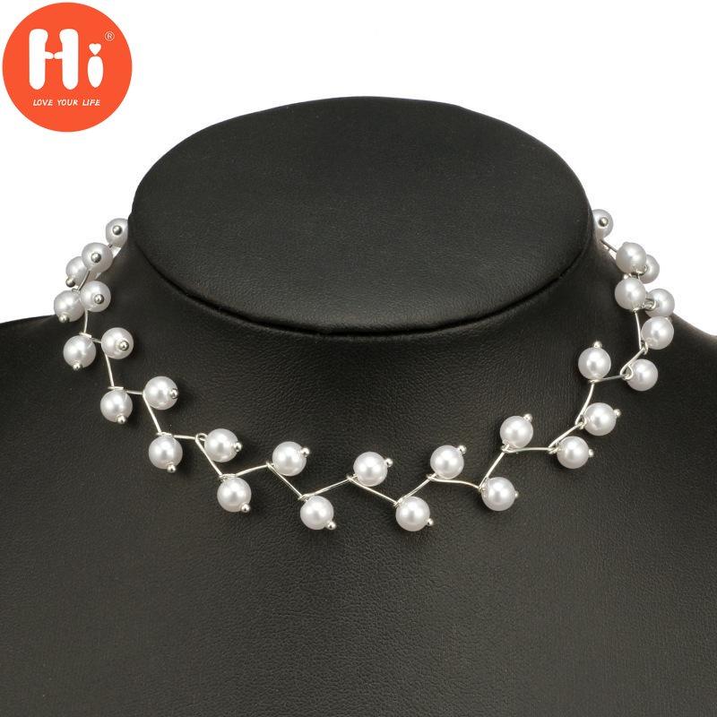 Hi Necklaces Elegant White Imitation Pearls Short Choker Necklace Handmade Neck Jewelry for Women