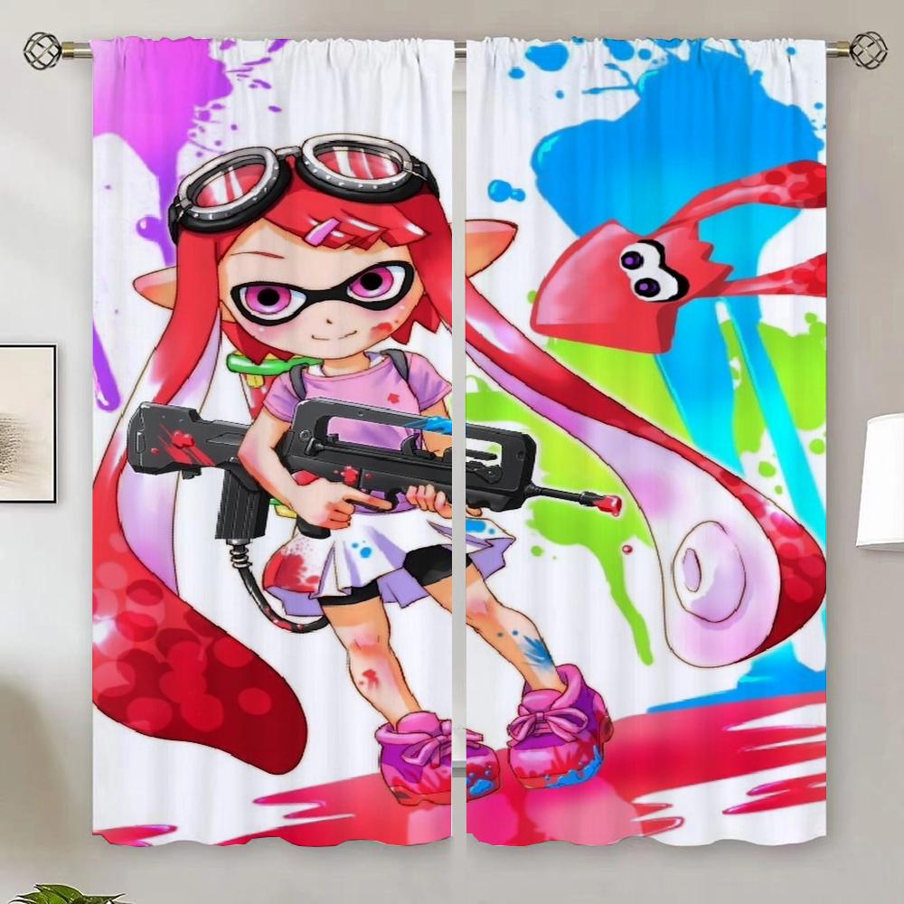 Splatoon Küchenvorhänge für Wohnzimmer 2 Elegante Stücke Verdunkelungsvorhang 100% Günstige Dinge mit Kostenlosem Versand für Heimjalousien