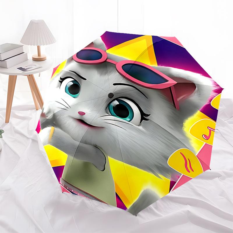 

Milady Automatic Folding Umbrella with Music Notes and Guitar Picks Design Portable 3 Fold Design,8 Bone Iron Frame Outdoor Umbrella for