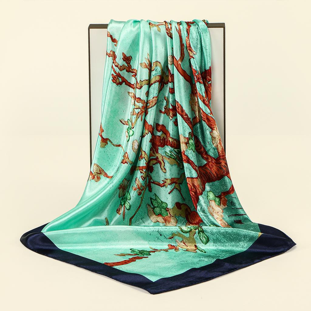 90*90cm Satin Silk Square Scarf Woman Fashion Kerchief Neck Head/Hair Scarves Bandana Handkerchief Floral Printed Headscarf